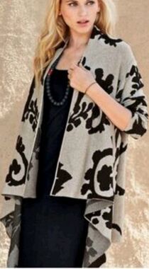 Peruvian Connection Kiri Pima Cotton Cascade Cardigan S Black White Floral G141